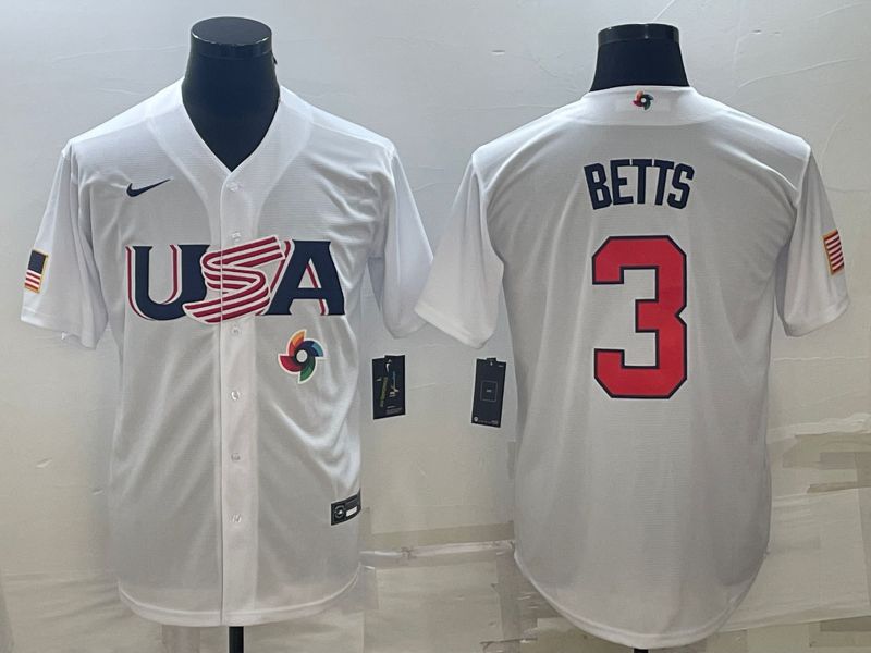 Men 2023 World Cub USA #3 Betts White Nike MLB Jersey8->more jerseys->MLB Jersey
